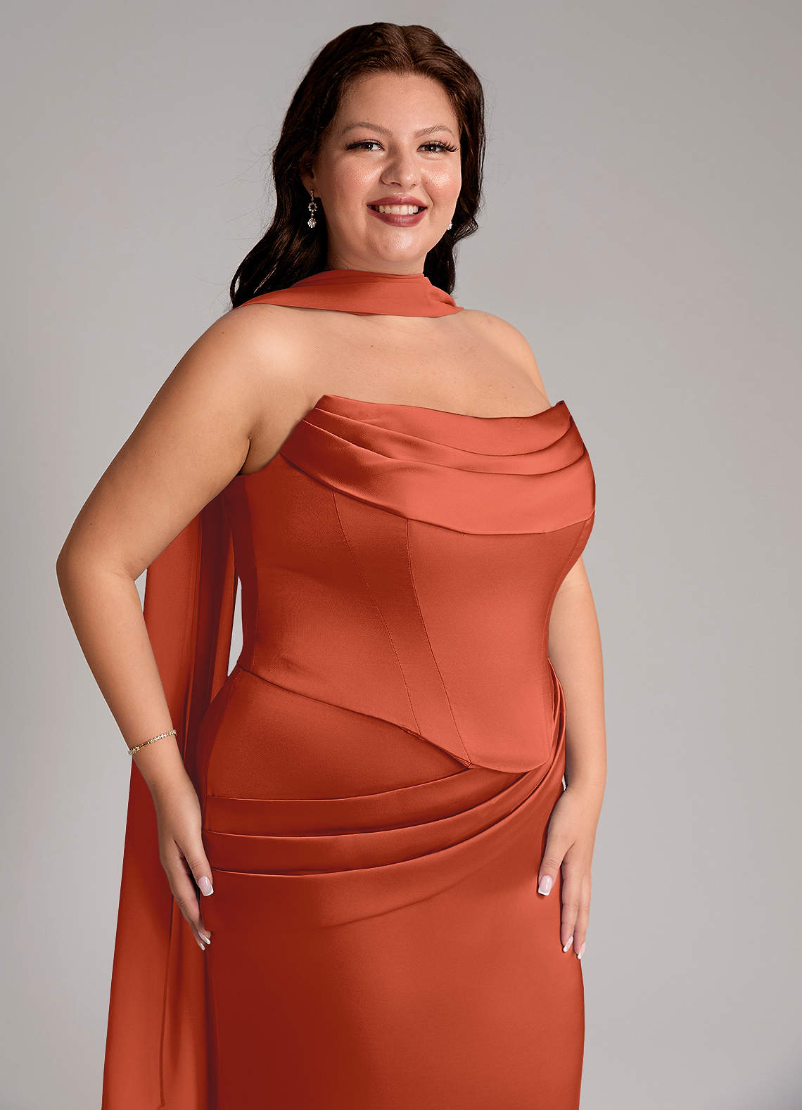 Azazie Sorrel Bridesmaid Dresses Rust Mermaid Strapless Stretch Satin Convertible Dress image9