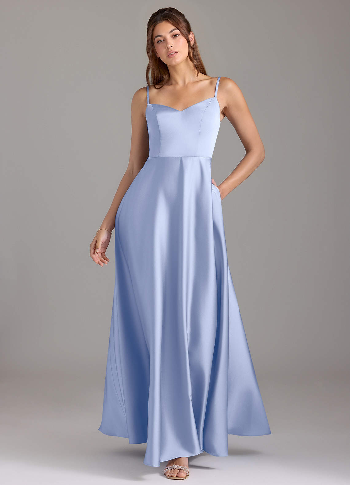 Azazie Marley Bridesmaid Dresses Ice A-Line Off the Shoulder Stretch Satin Convertible Dress image1