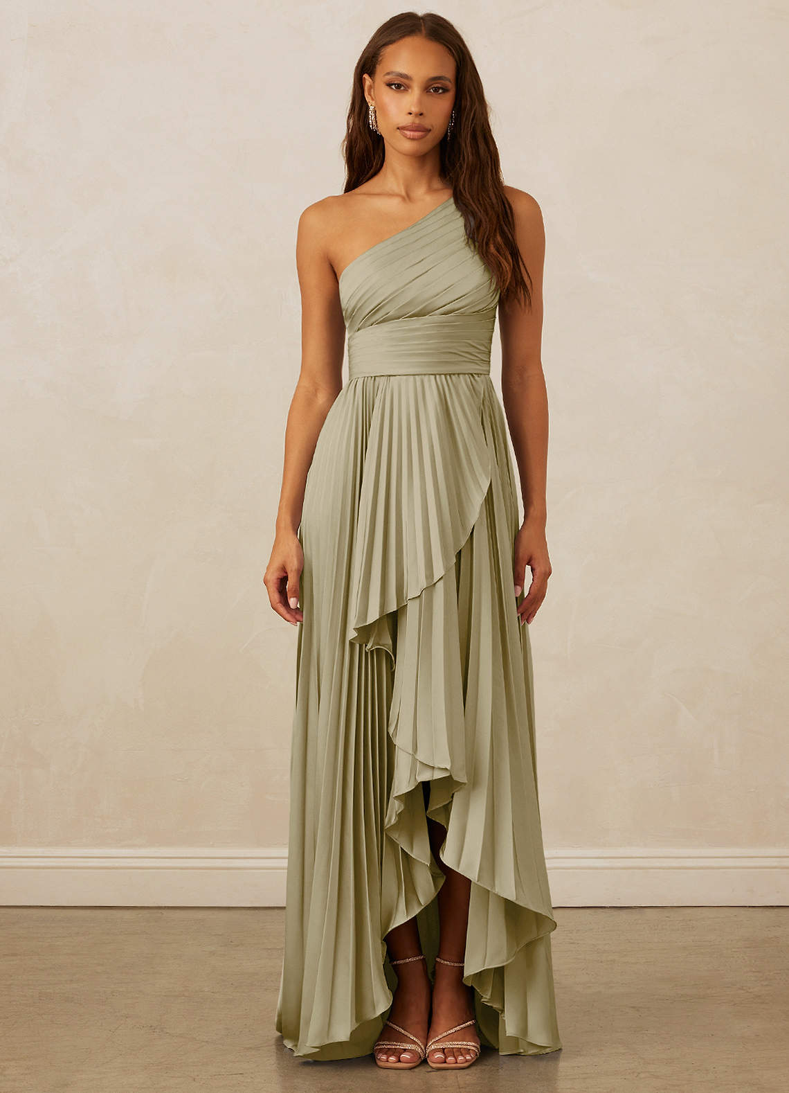 Christian Siriano Bridal for Azazie 1008 Bridesmaid Dresses Moss Green A-Line One Shoulder Stretch Satin Dress image1
