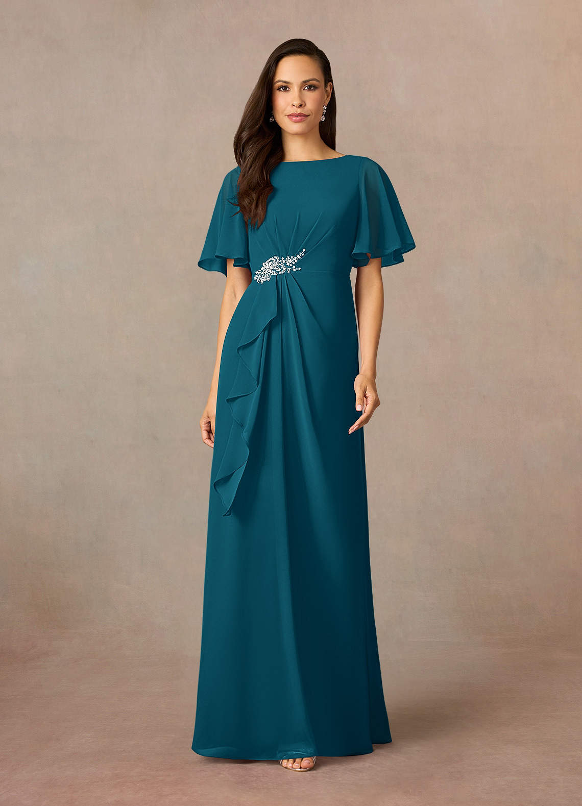 Azazie Rain Abiti per la Madre della Sposa Abito Tubino in Chiffon Perline Blu Inchiostro image1