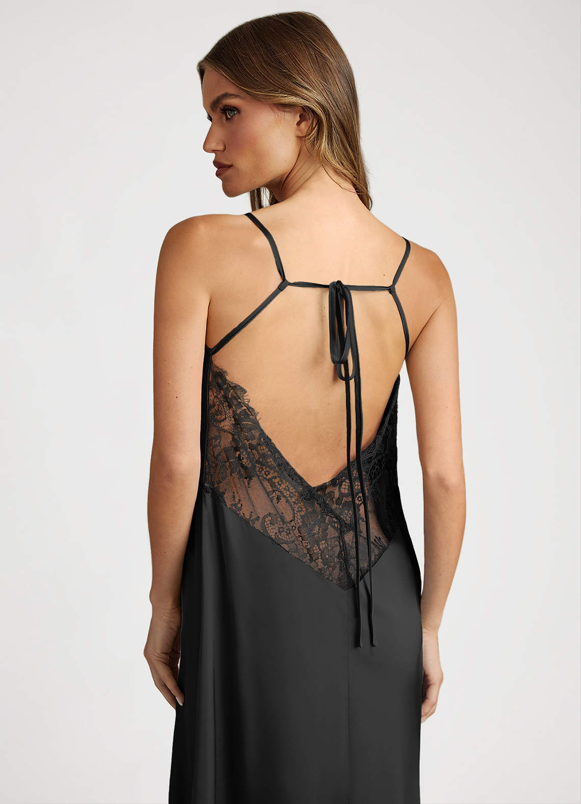 front Satin and Lace Midi Slip Dress
