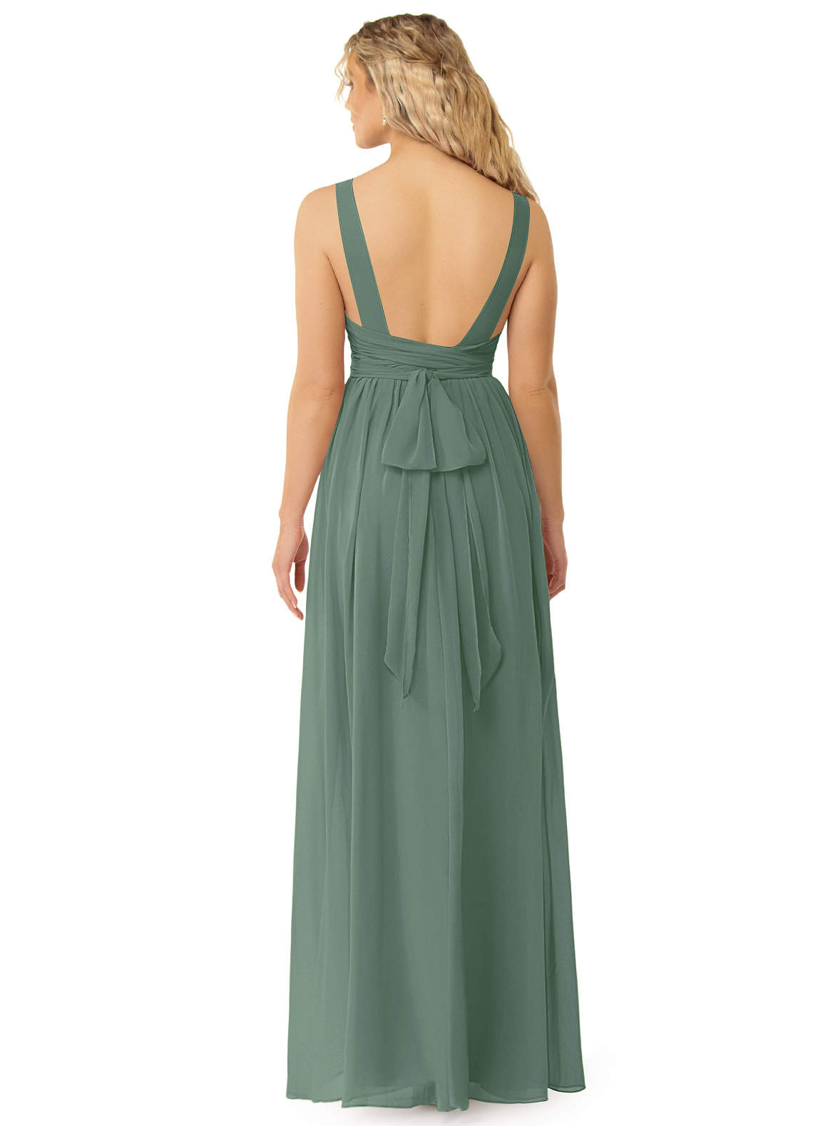 Azazie Kora Bridesmaid Dresses Eucalyptus A-Line Pleated Chiffon Dress image1