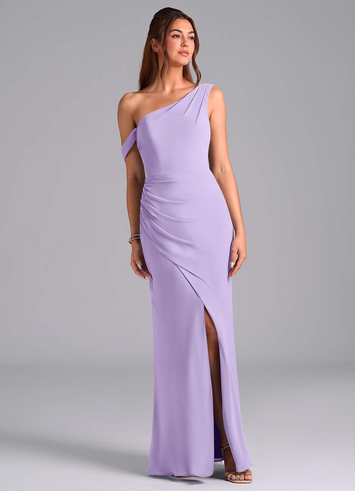 Azazie Madelyn Bridesmaid Dresses Lilac Mermaid Off the Shoulder Chiffon Convertible Dress image1