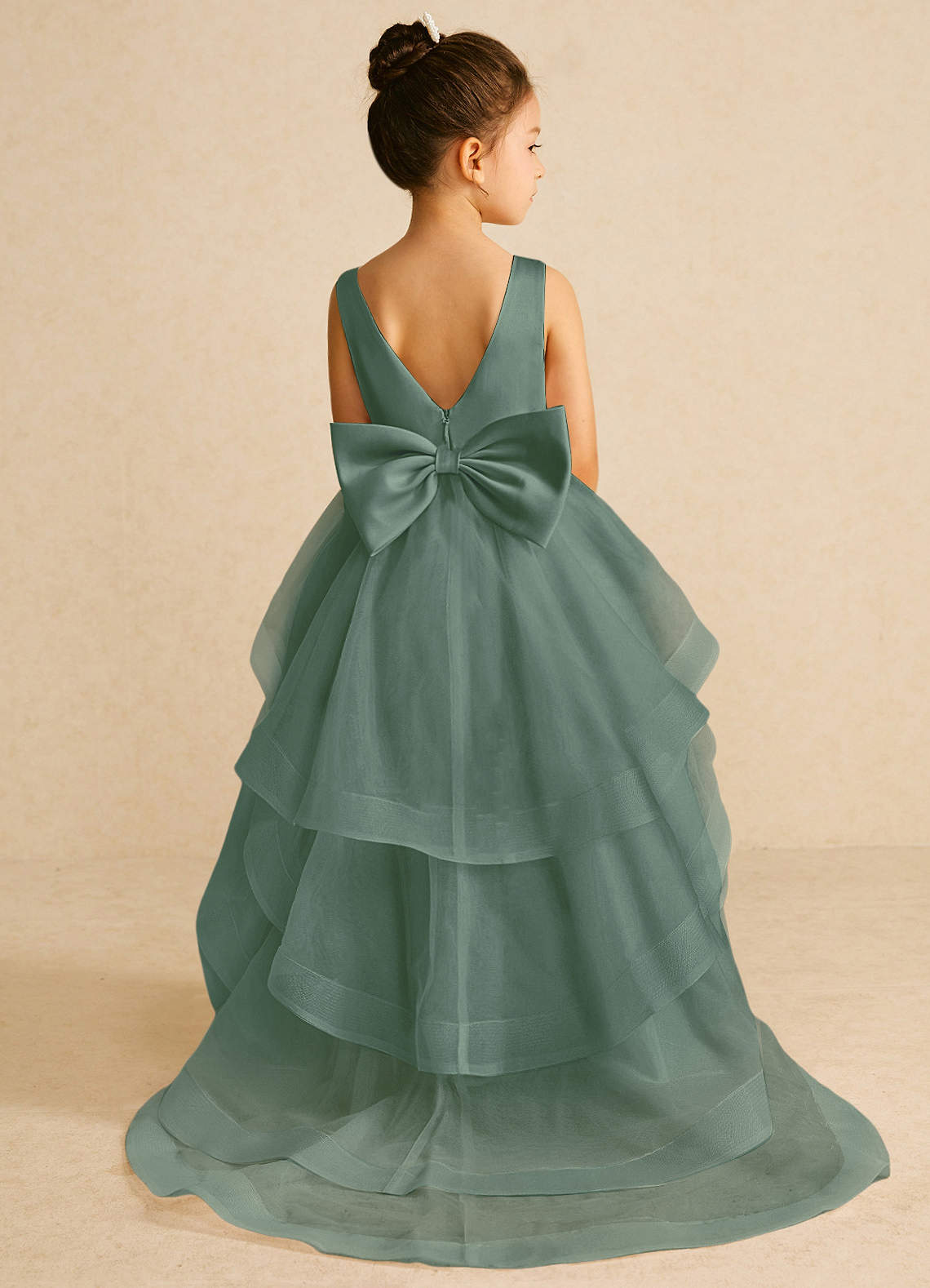 Azazie Pumpkin Flower Girl Dresses Eucalyptus A-Line Convertible Tulle Dress image1