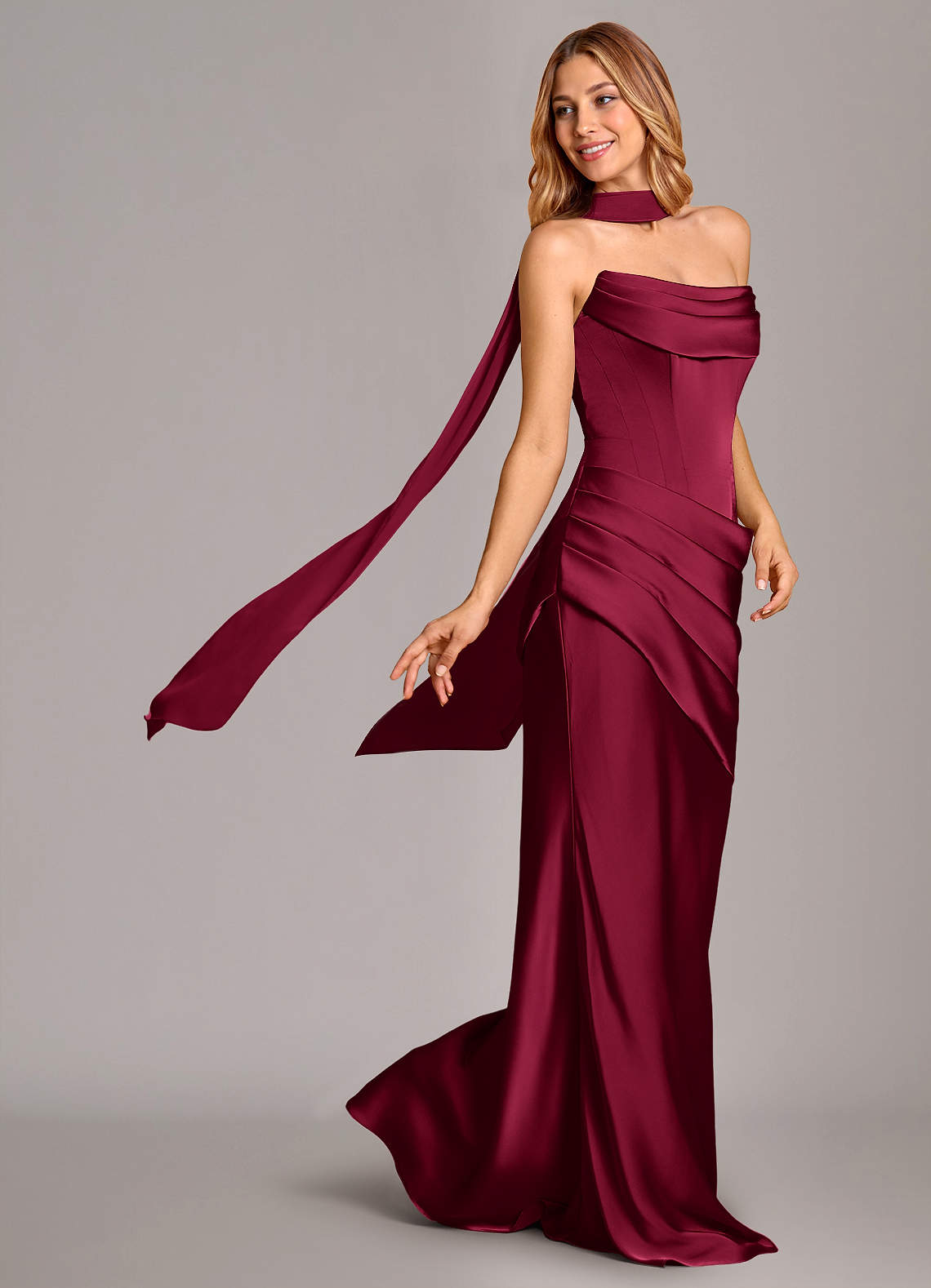 Azazie Pelagia Brautjungfernkleider Wandelbar Meerjungfrau-Linie Korsett Stretch-Satin Kleid Burgunderrot image1