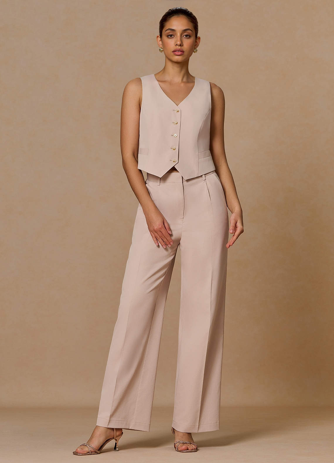 front Margaret Tan Cotton Linen Blend 2-Piece Suit