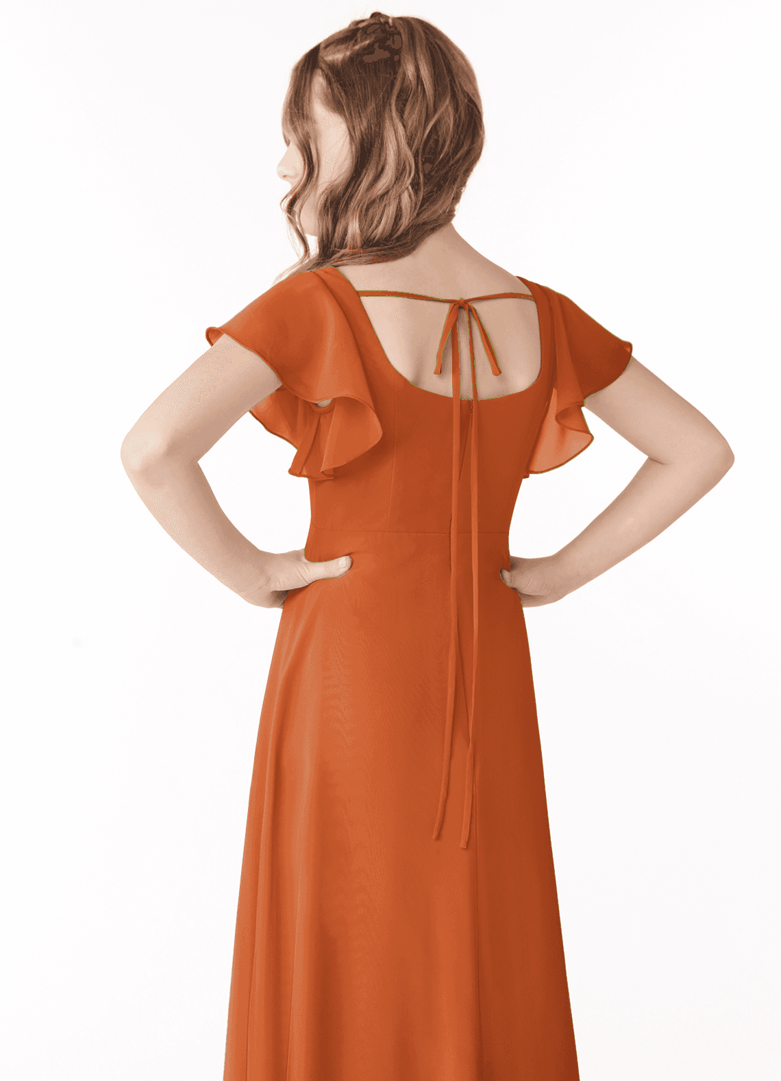 Azazie Bondi Junior Vestido Canela de Chiffon de Linha A com Arco image2