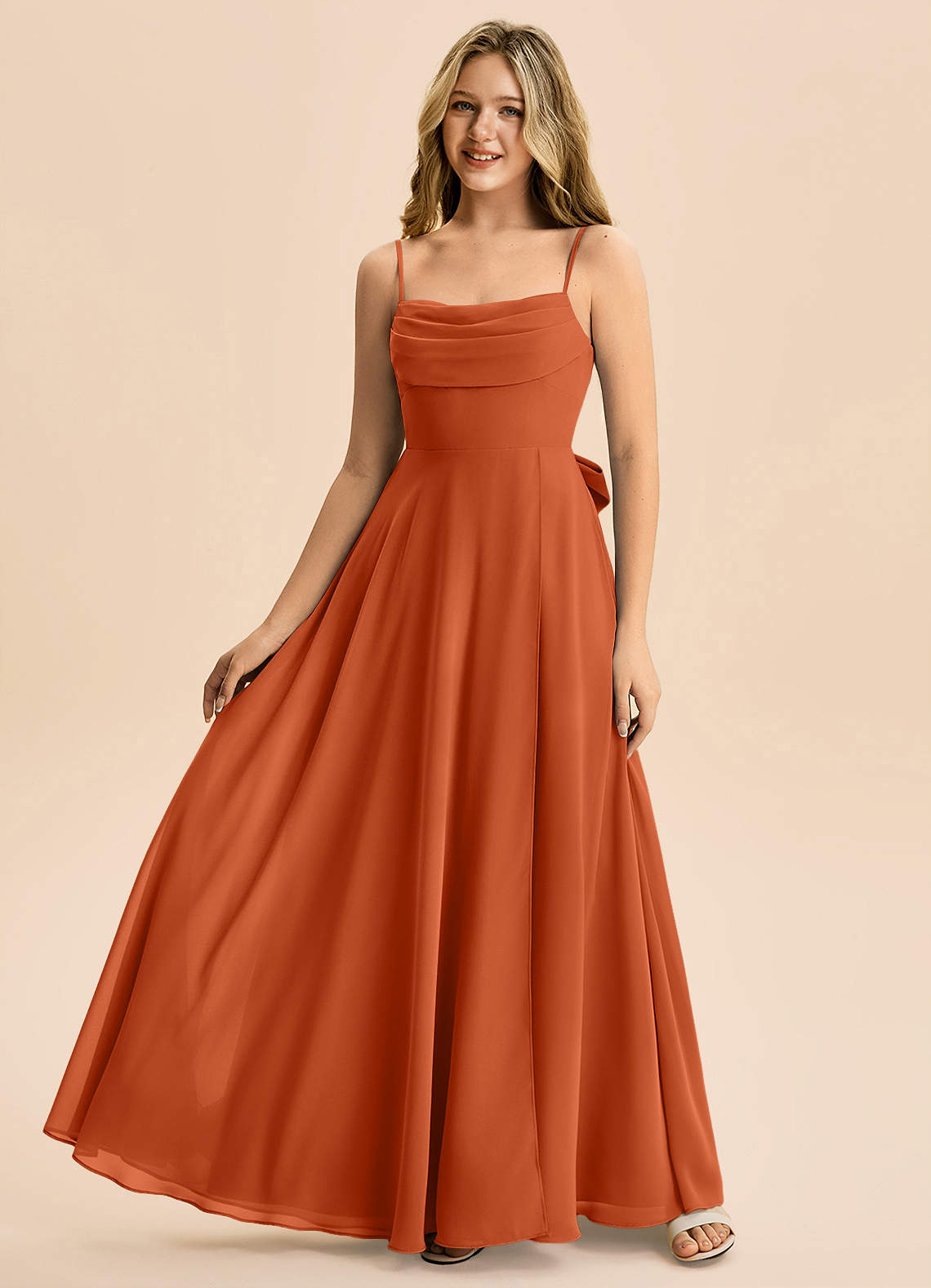 Azazie Bear Junior Agave A-Line Pleated Chiffon Dress image3