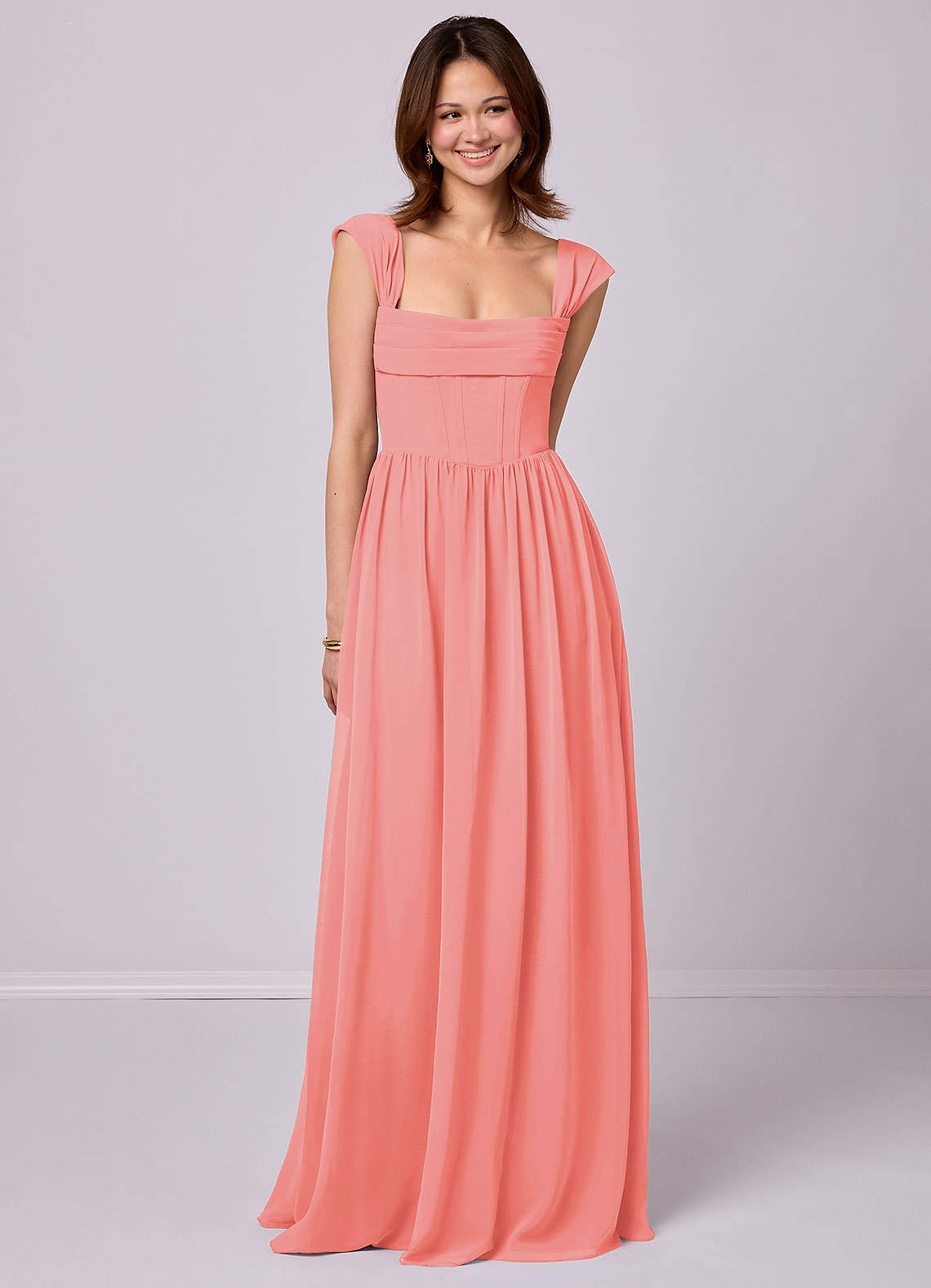 Barbie ♥ Azazie Brautjungfernkleider A-Linie Korsett Chiffon Kleid Koralle image1