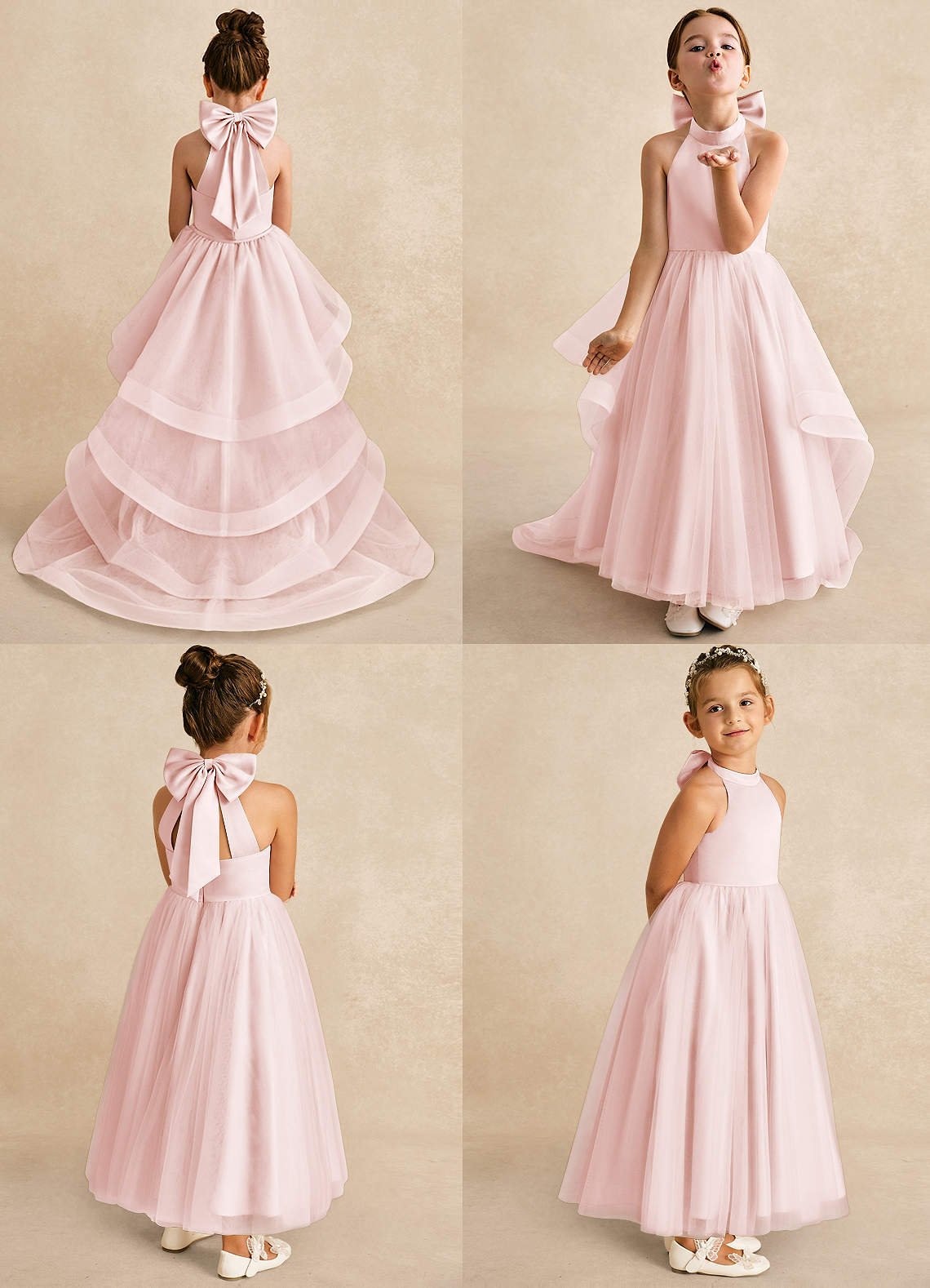 Azazie Bev Flower Girl Dresses Blushing Pink A-Line Convertible Tulle Dress image1
