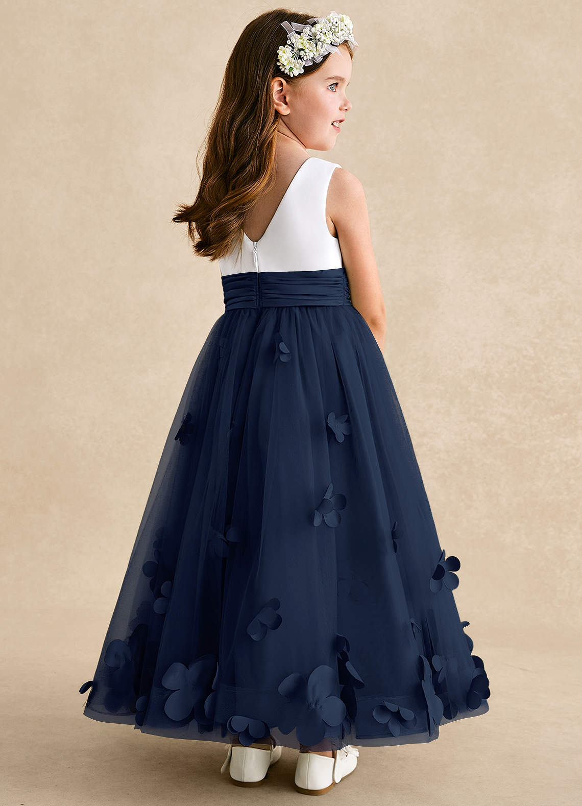 Azazie Vi Dark Navy A-Line Sleeveless Tulle Dress | Azazie