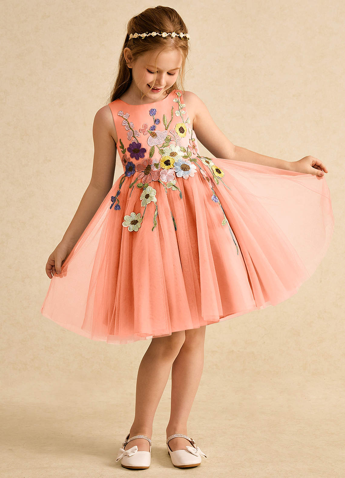 Azazie Prima Flower Girl Dresses Sunset A-Line Bow Tulle Dress image2
