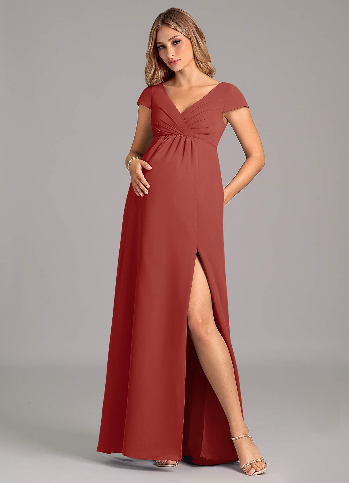 Azazie Allessia Maternity Bridesmaid Dresses A-Line Pleated Chiffon Floor-Length Dress image1