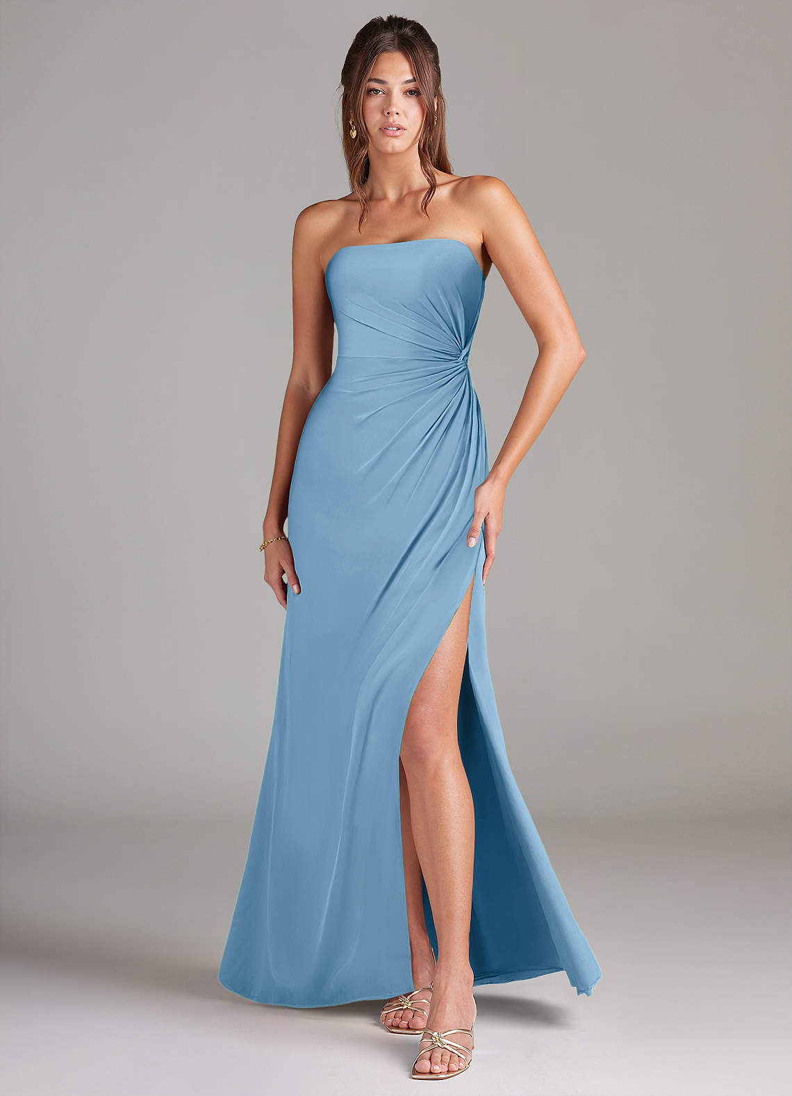 Azazie Aliani Bridesmaid Dresses Steel Blue Sheath Strapless Chiffon Convertible Dress image1
