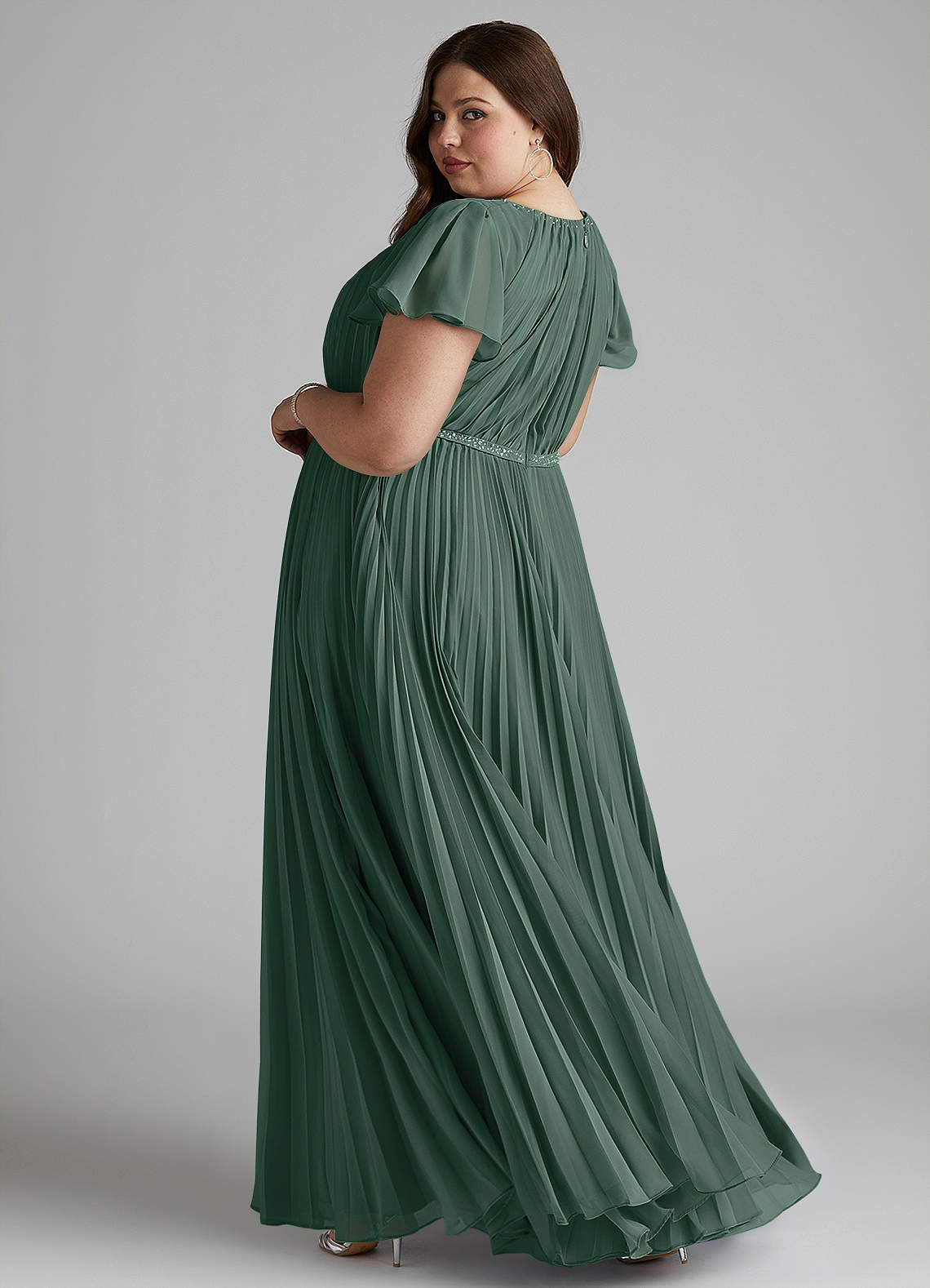 Azazie Kara At-home Try On Dresses A-Line Pleated Chiffon Floor-Length Dress image10