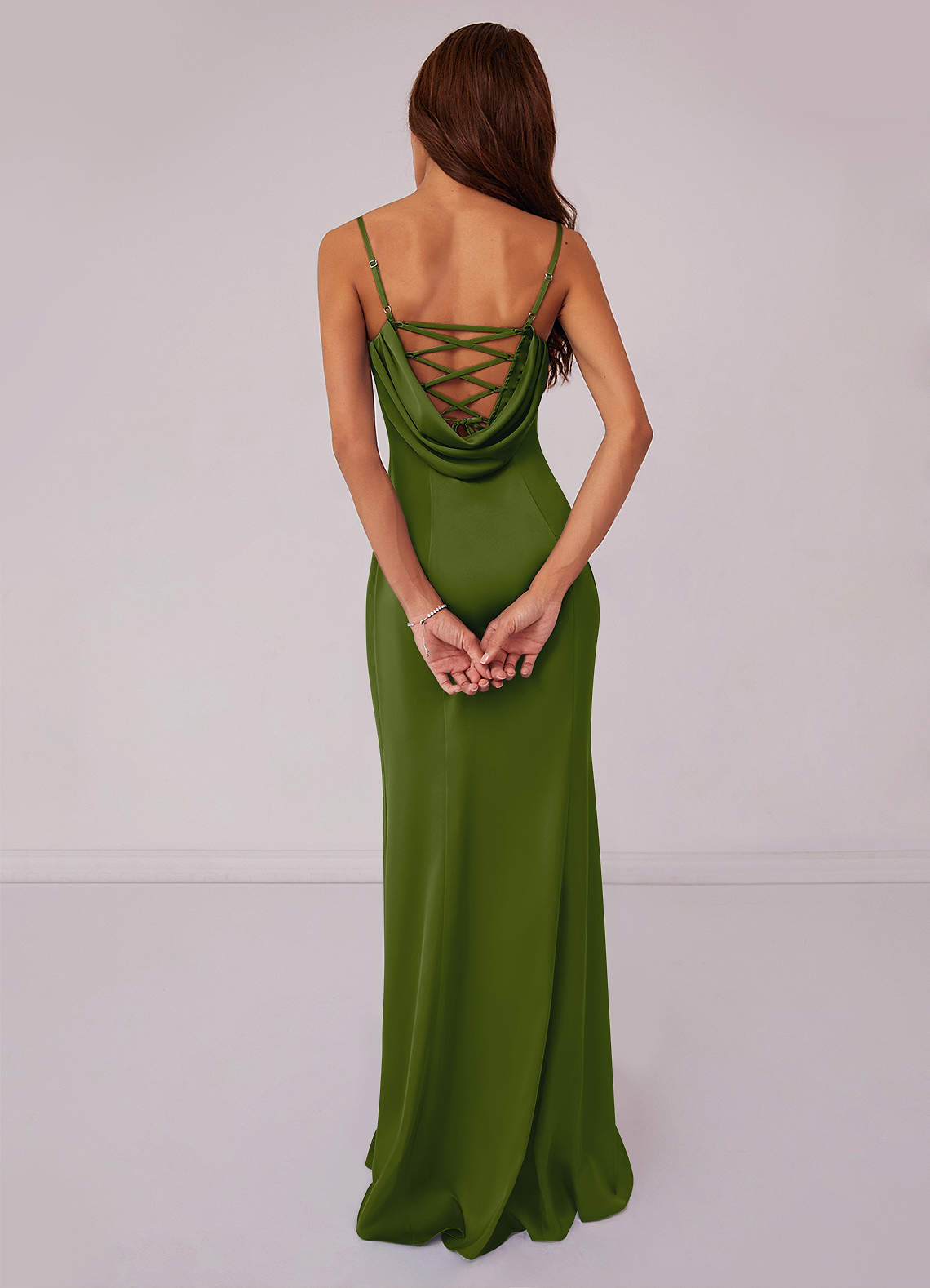 Barbie ♥ Azazie Bridesmaid Dresses Pleated Lace Up Mermaid Stretch Satin Dress image1