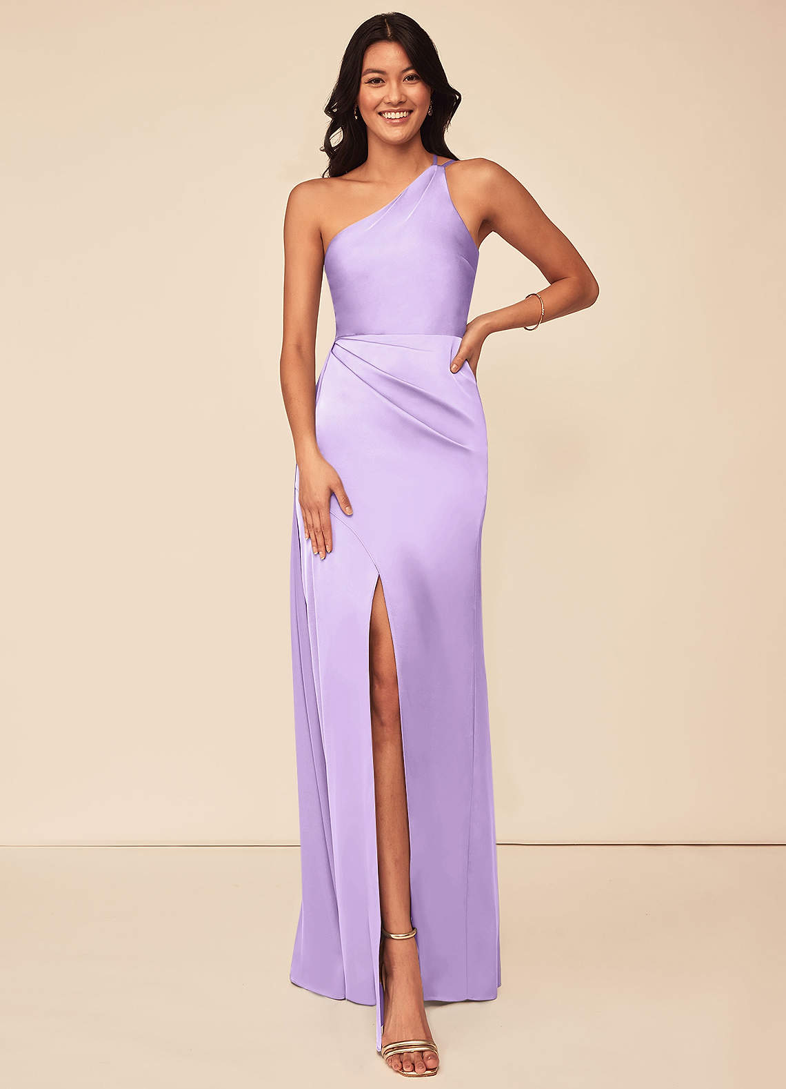 Purple satin bridesmaid dresses best sale