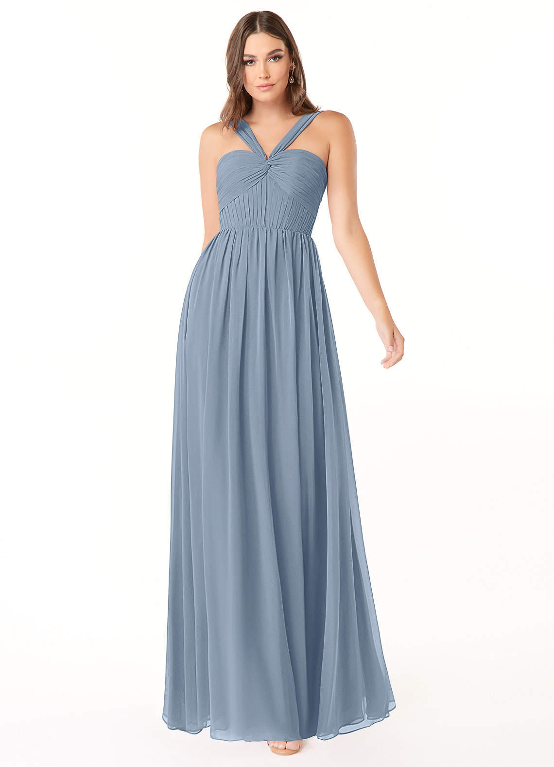 Azazie Dionne Bridesmaid Dresses Dusty Blue A-Line Corset Chiffon Dress image1