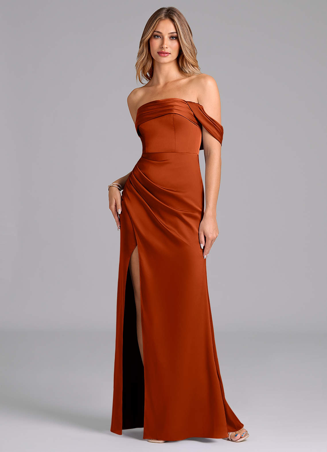 Azazie Lisbeth Vestidos de damas de honor Vestido de Pimenton de Satén Elástico de Corte Sirena Convertible con Vestidos sin tirantes image1