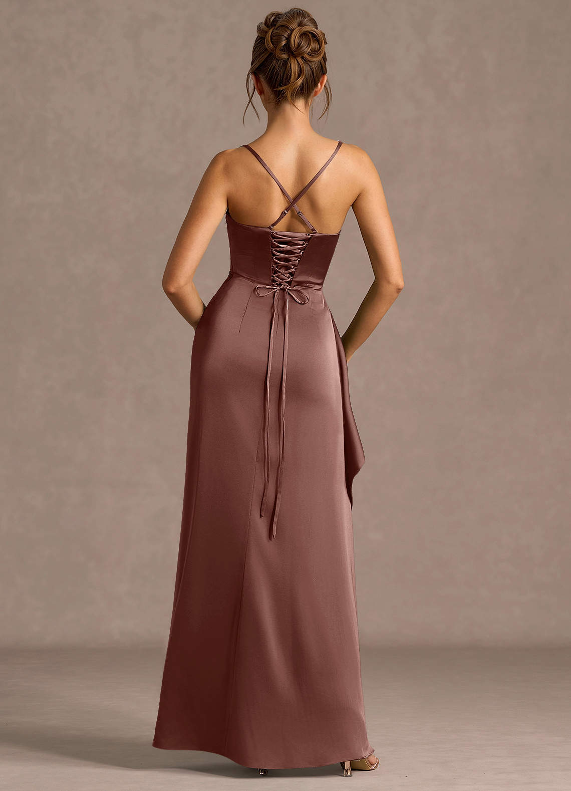 Thora Mocha Coco Open Back Prom Dress | Azazie