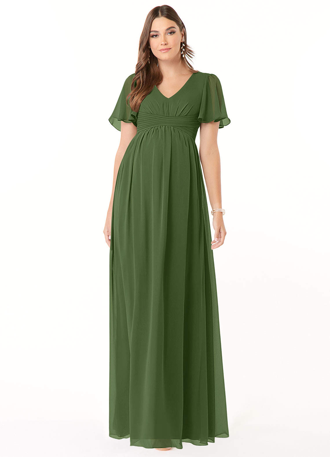 slim fit dress slacks Light Olive Pleated V Neck Maternity Maxi Dress main image 1