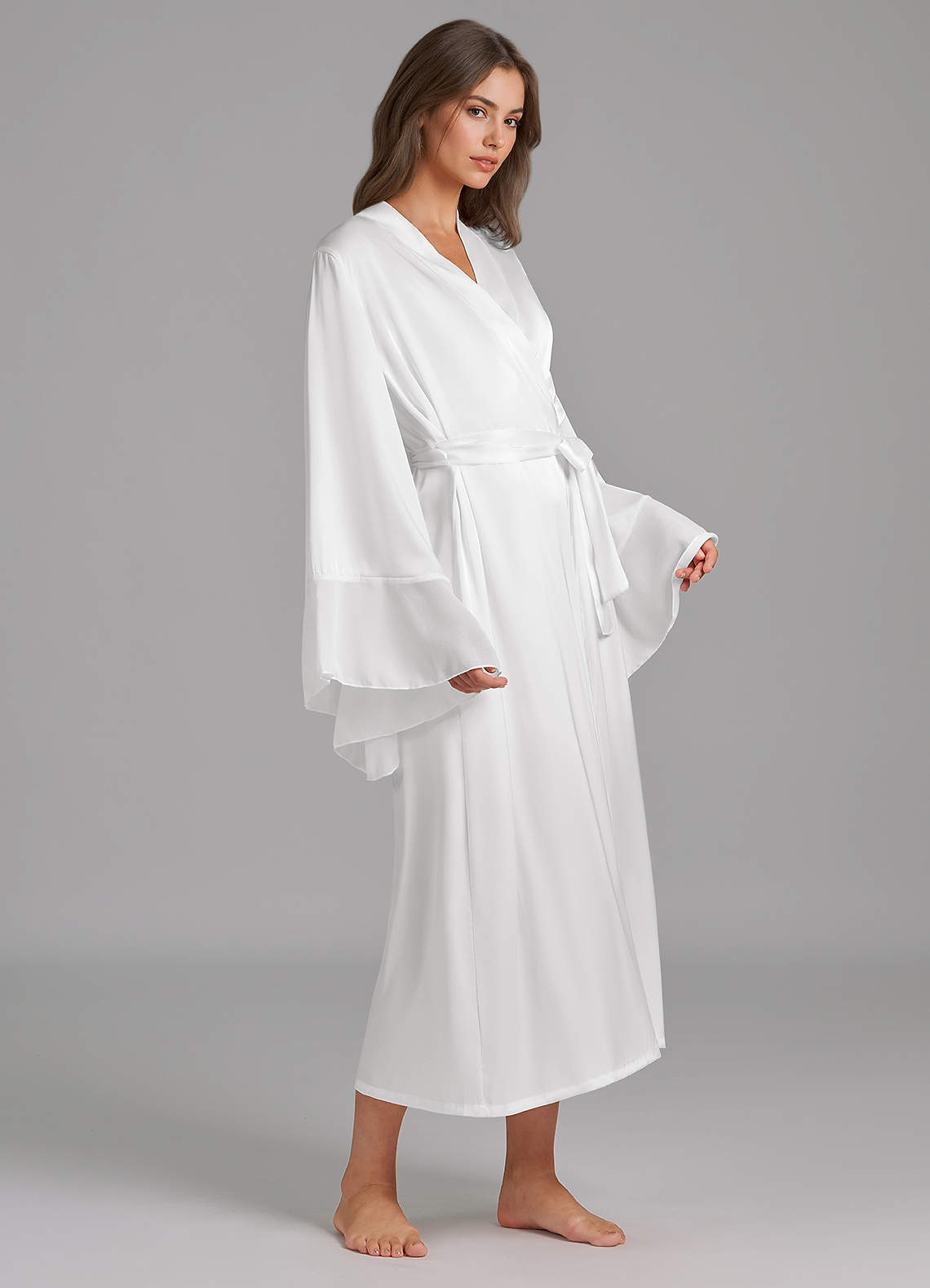 front Elegant White Satin Robe