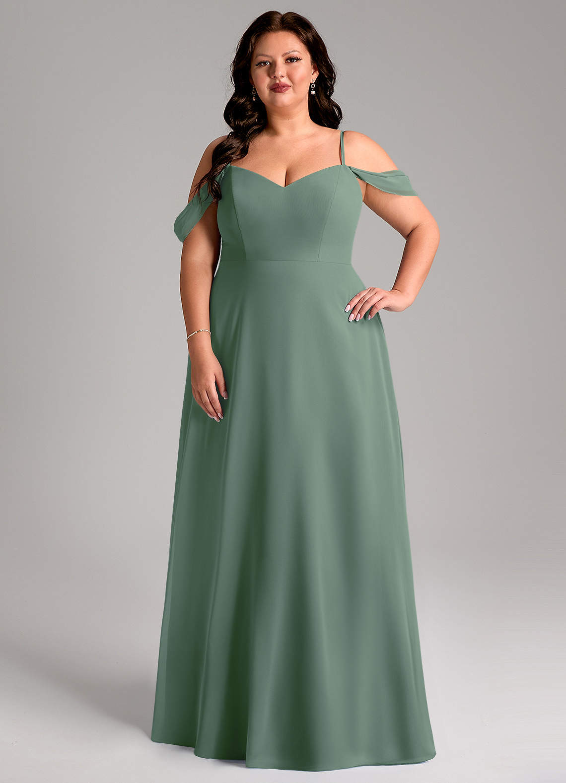 Azazie Marley Bridesmaid Dresses Eucalyptus A-Line Off the Shoulder Chiffon Convertible Dress image1