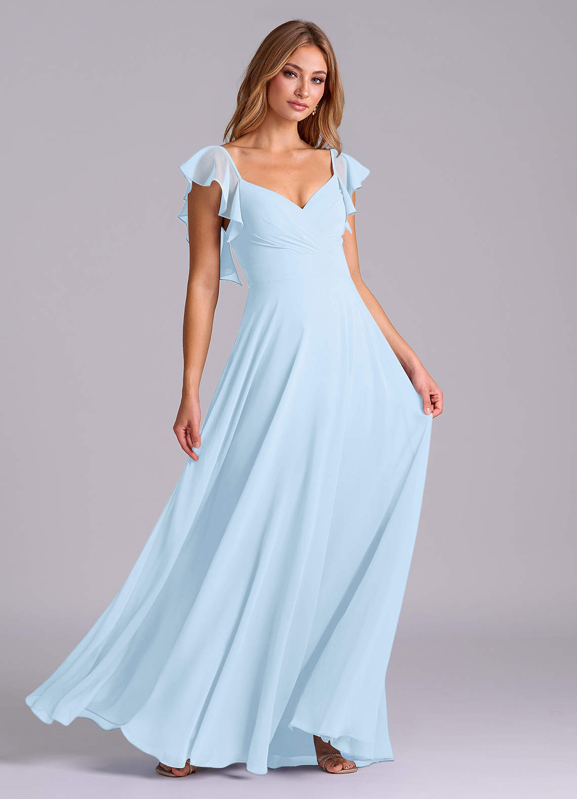 Azazie Leilani Bridesmaid Dresses Sky Blue A-Line Pleated Chiffon Dress image2