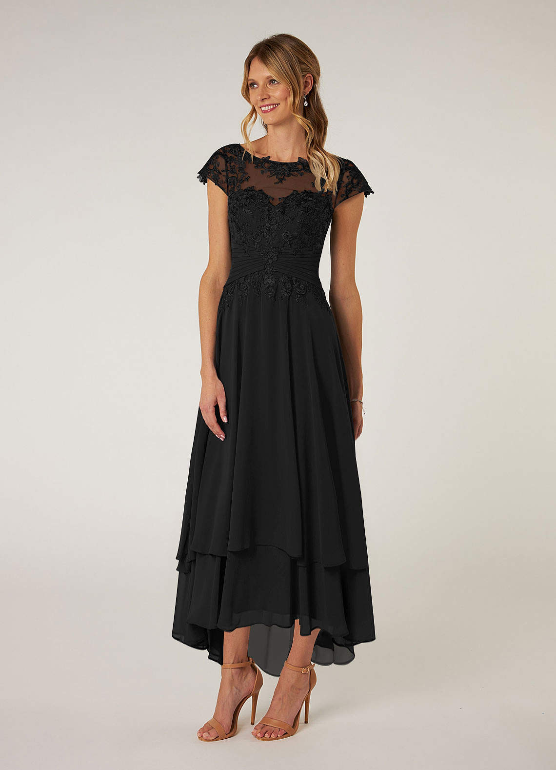 Black Azazie Shonda Black Lace Chiffon Dress | Azazie