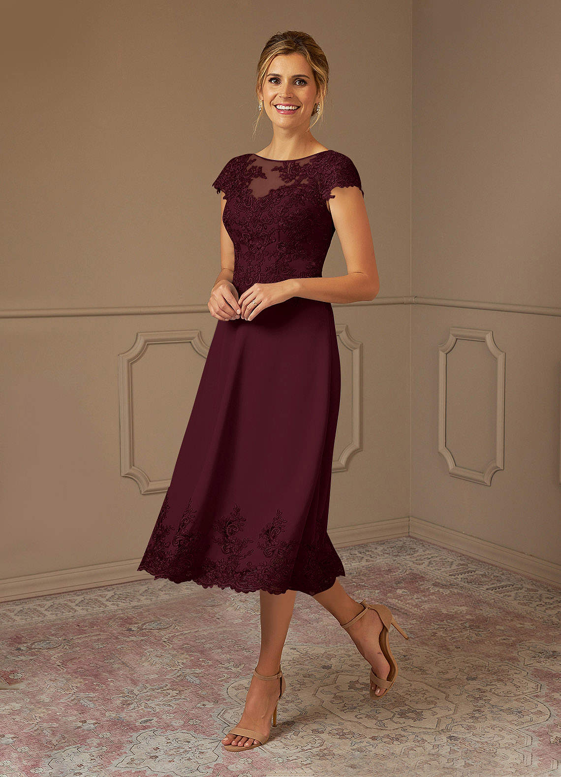 Azazie Terrano Mother of the Bride Dresses Cabernet A-Line Scoop Lace Dress image1