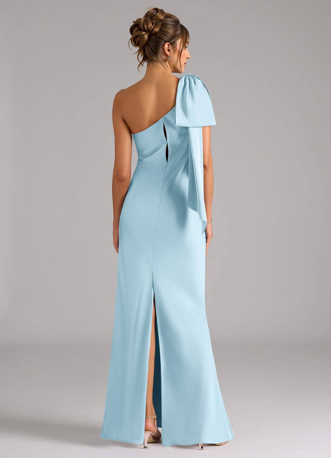 Azazie Mermaid One-Shoulder Floor-Length Stretch Satin Bridesmaid Dresses - Sky Blue Azazie Mermaid One-Shoulder Floor-Length Stretch Satin Bridesmaid Dresses - Sky Blue