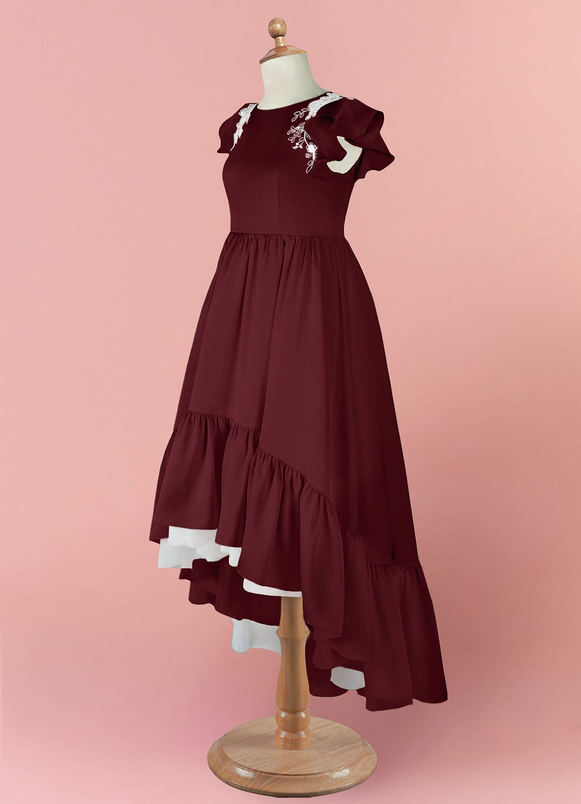 Barbie ♥ Azazie Flower Girl Dresses Cabernet A-Line Lace Stretch Satin Dress image8