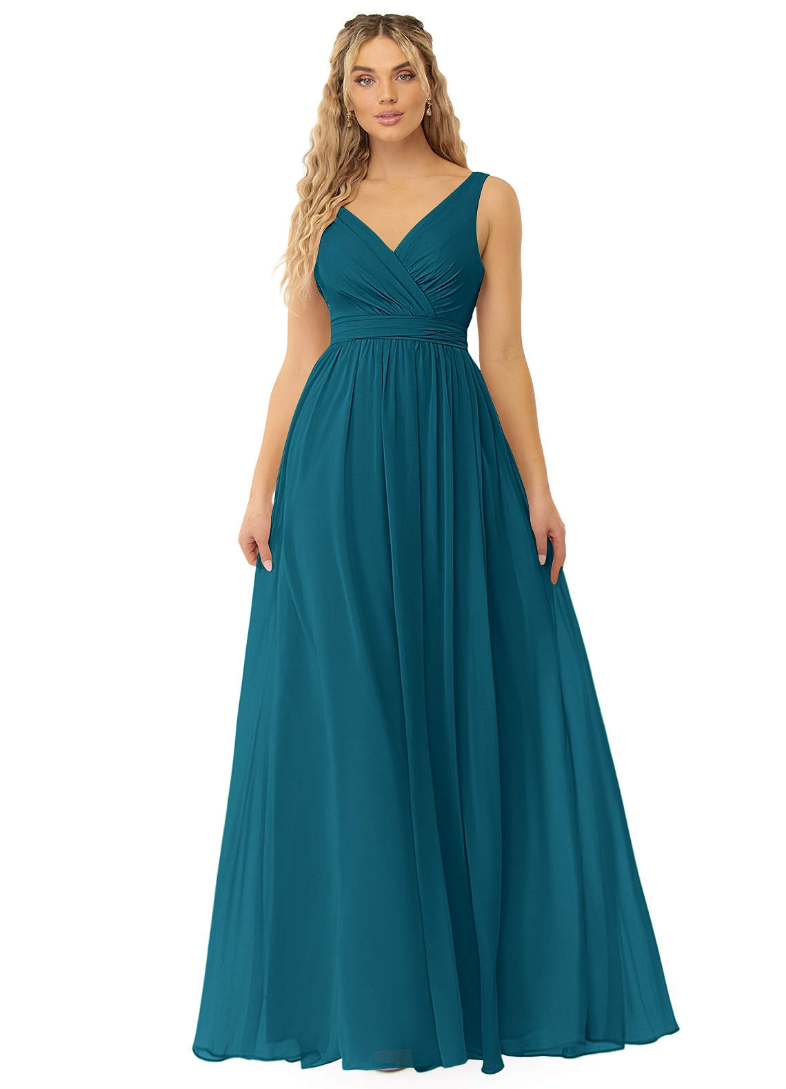 Azazie Kora Jurken voor bruidsmeisjes Jurk van Chiffon met A-Lijn Geplooid Inkt Blauw image1