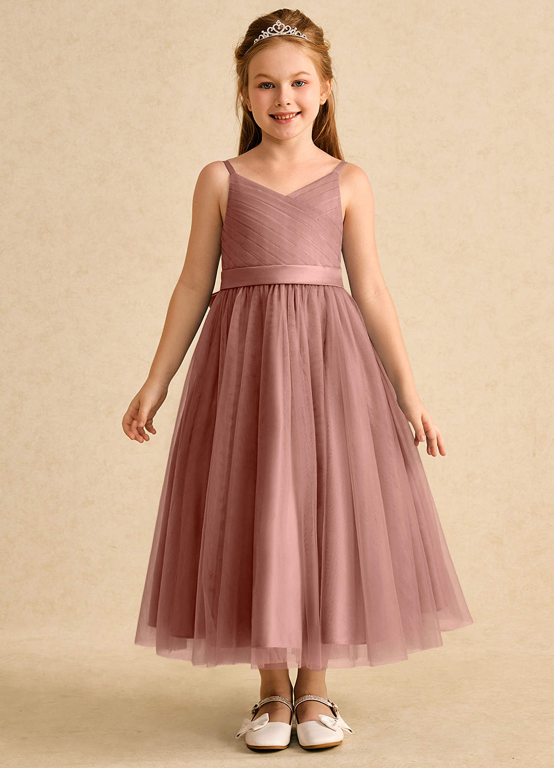 Azazie Patootie vestidos de niña de las flores Vestido de Rosa De Cedro de Tul de Corte En A con Tirante Espagueti image1