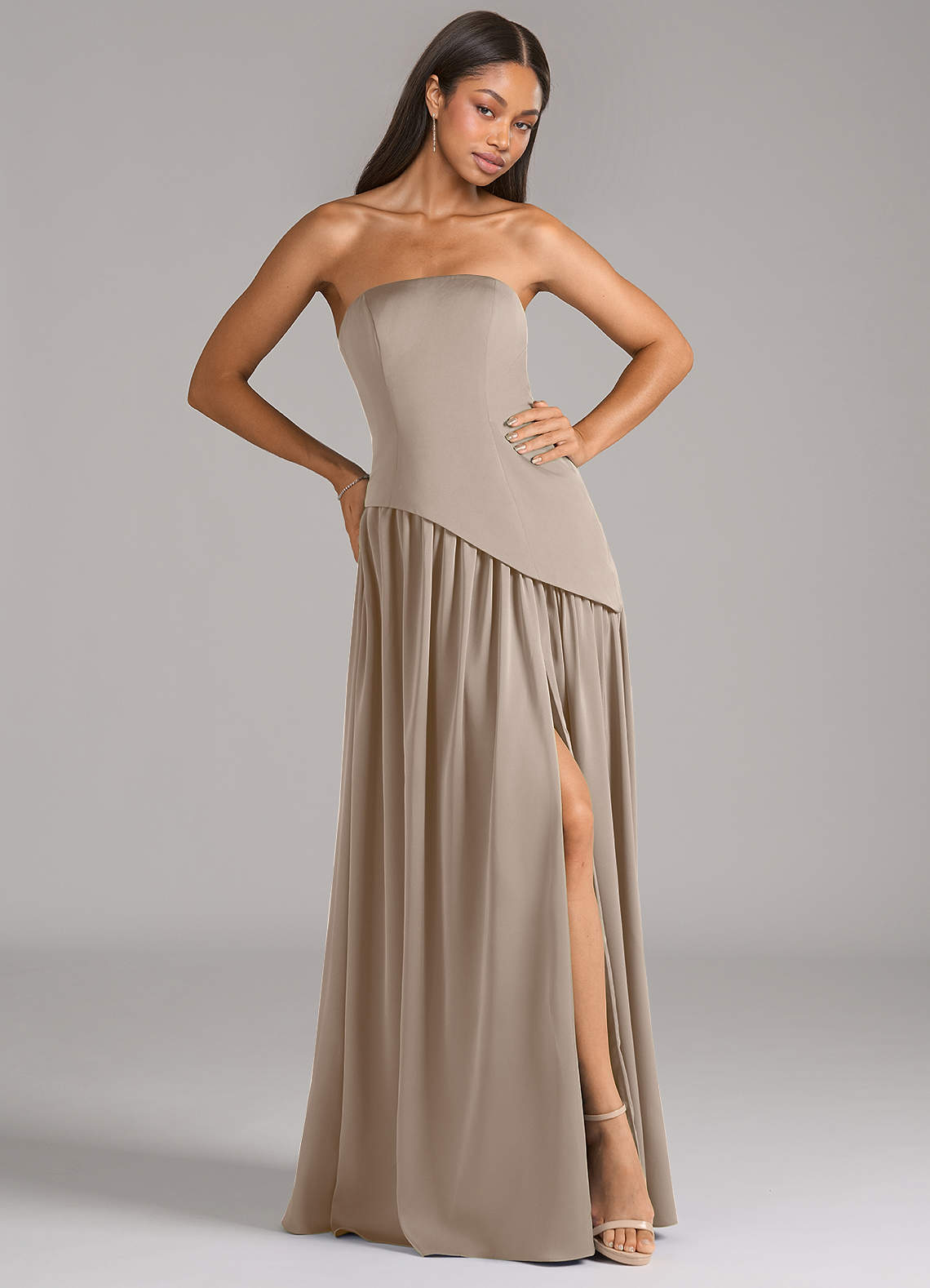 azazie a line dress A-Line Strapless Floor-Length Stretch Satin Bridesmaid Dresses BIS-03-18-26 TILE DEEP BACKLESS DRESS Color:burgundy flirty touch.