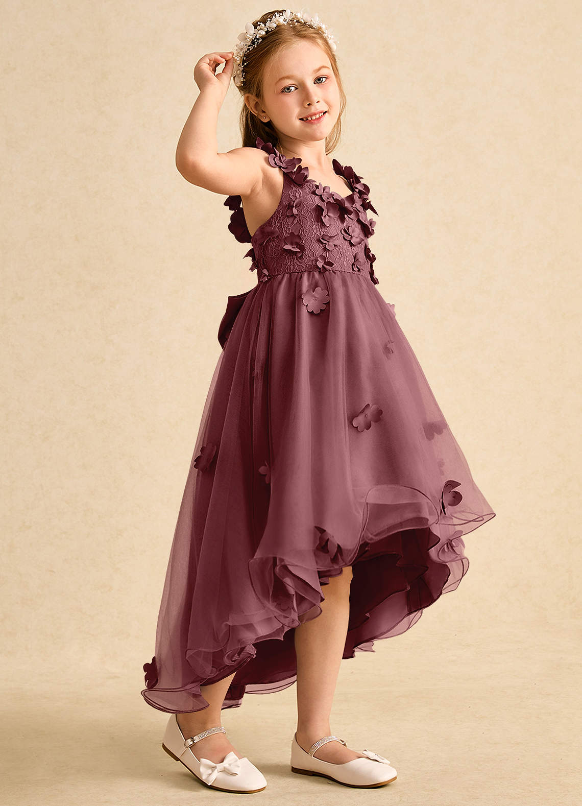 Azazie Tweety Flower Girl Dresses Desert Rose A-Line Lace Tulle Dress image1
