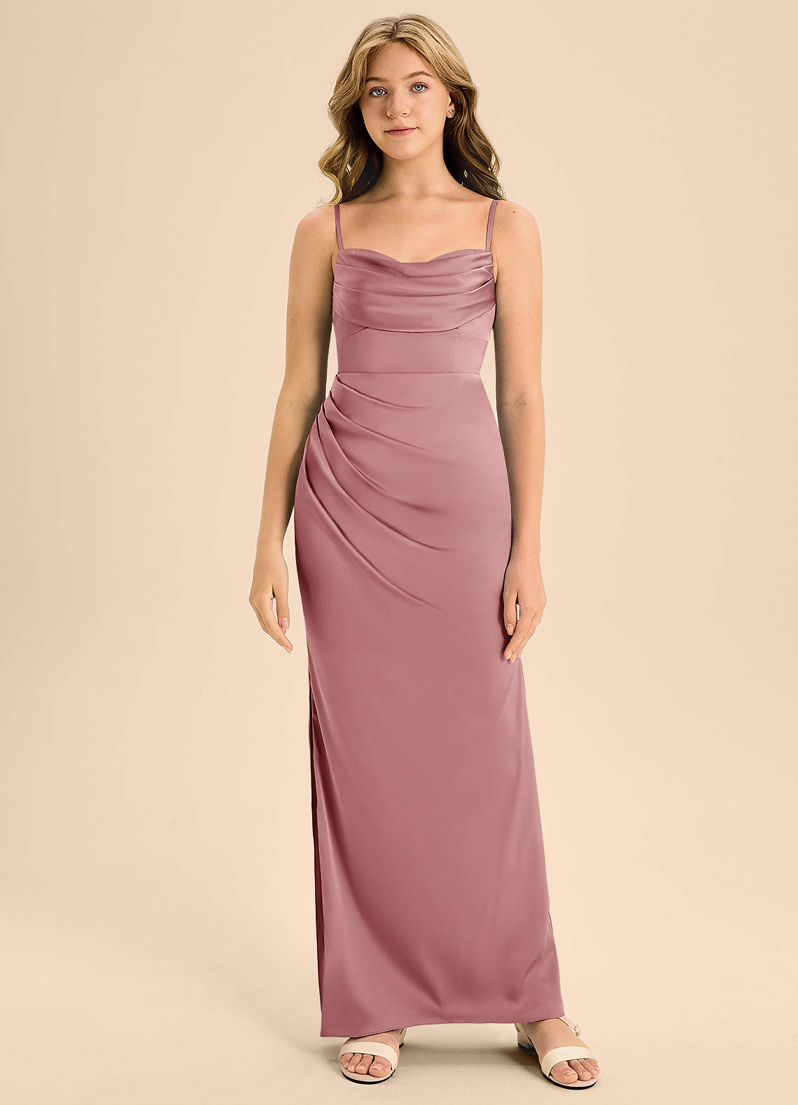 Azazie Mai Junior A-Linie Herzausschnitt Stretch-Satin Kleid Altrosa image4