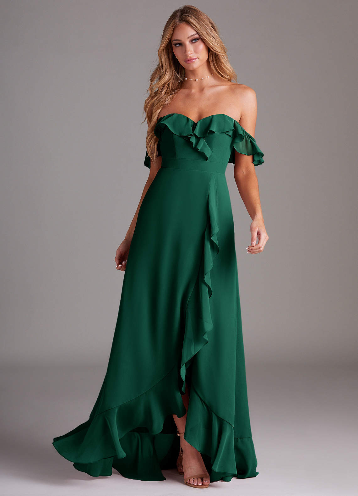 Azazie Lyra Bridesmaid Dresses Emerald A-Line Chiffon Convertible Dress image3