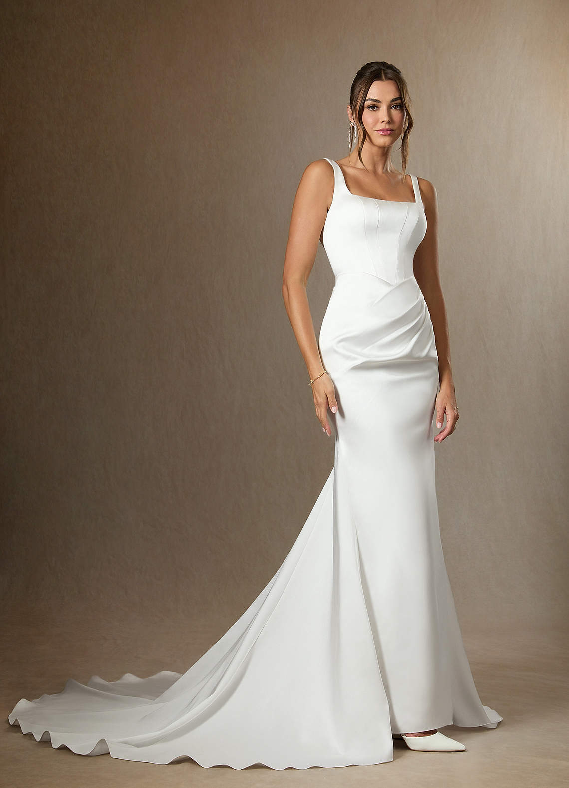 Azazie Wynona Bröllopsklänningar Klä av Sjöjungfru i Dubbelsidig satin Fyrkantig halsringning Diamantvit image6