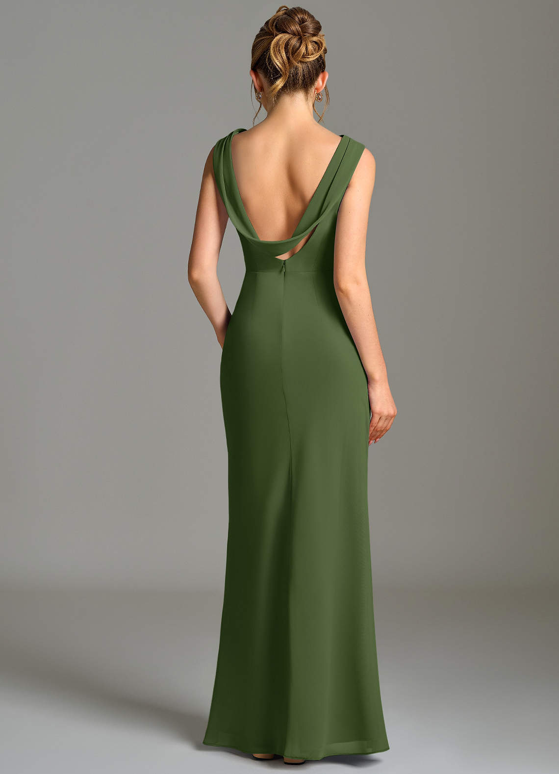 Azazie Kieryn Bridesmaid Dresses Olive Mermaid Pleated Chiffon Dress image1