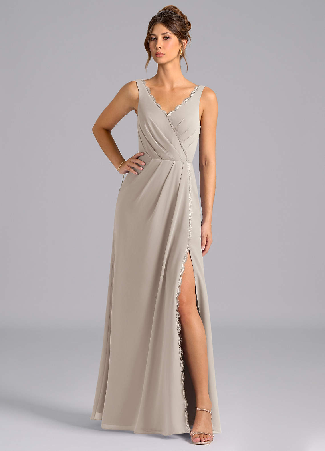 Azazie Bernice Bridesmaid Dresses Frost A-Line Pleated Chiffon Dress image1