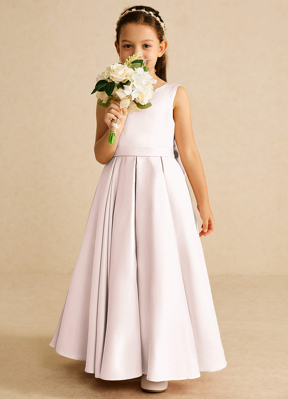 Azazie Pipsy Flower Girl Dresses Rose Petal A-Line Bow Matte Satin Dress image4