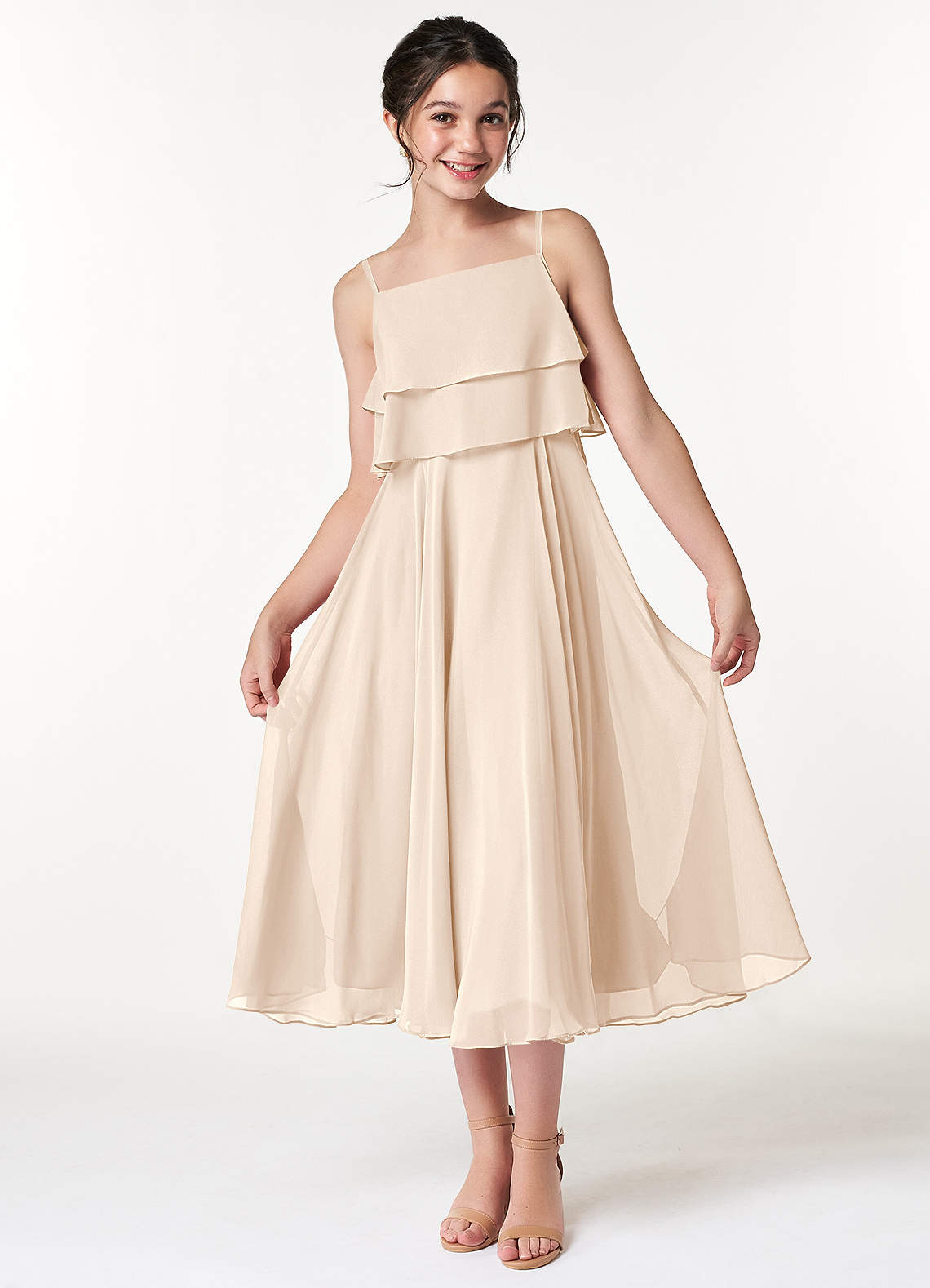 Azazie Ensley Junior White Alabaster A-Line Pleated Chiffon Dress image1