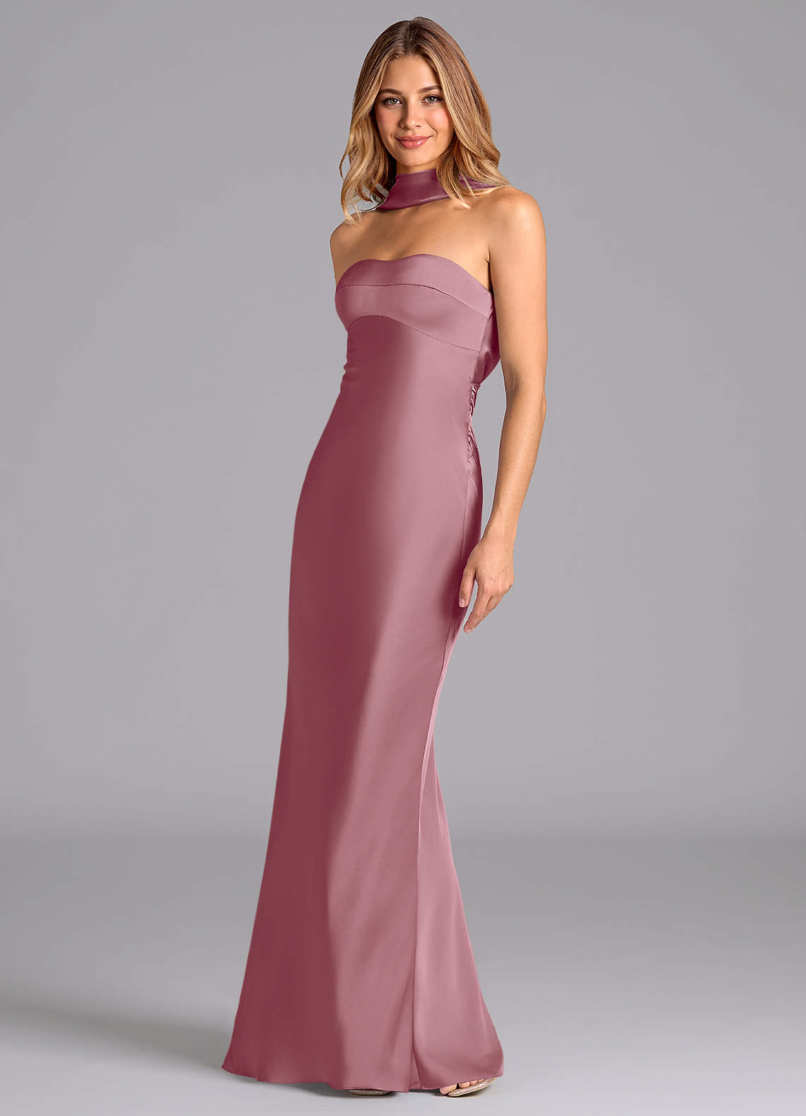 Azazie Lusinda Bridesmaid Dresses Vintage Mauve Mermaid Strapless Stretch Satin Dress image1