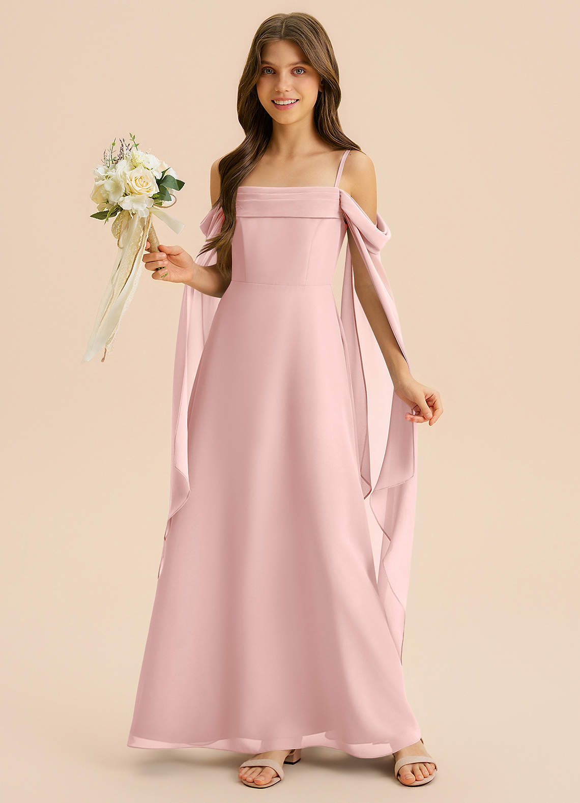 Azazie Moana Junior Powder Pink A-Line Pleated Chiffon Dress image3