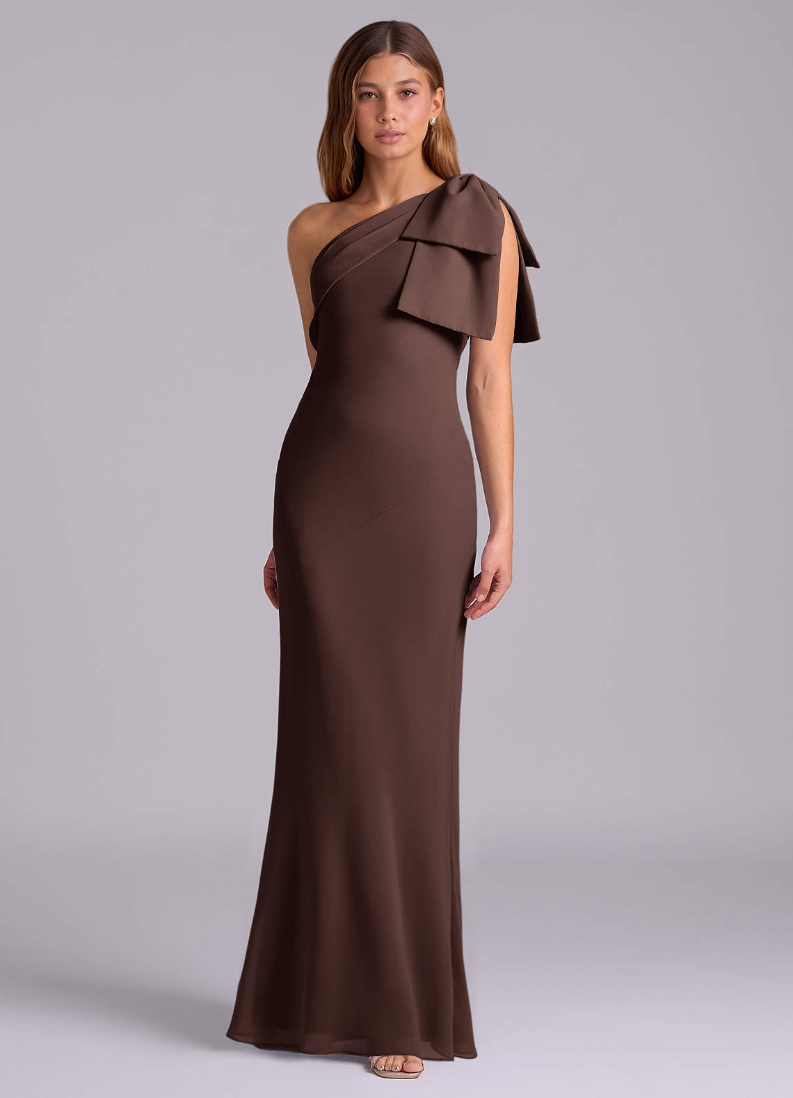 Azazie Yuanna Bridesmaid Dresses Ganache Mermaid One Shoulder Chiffon Dress image4