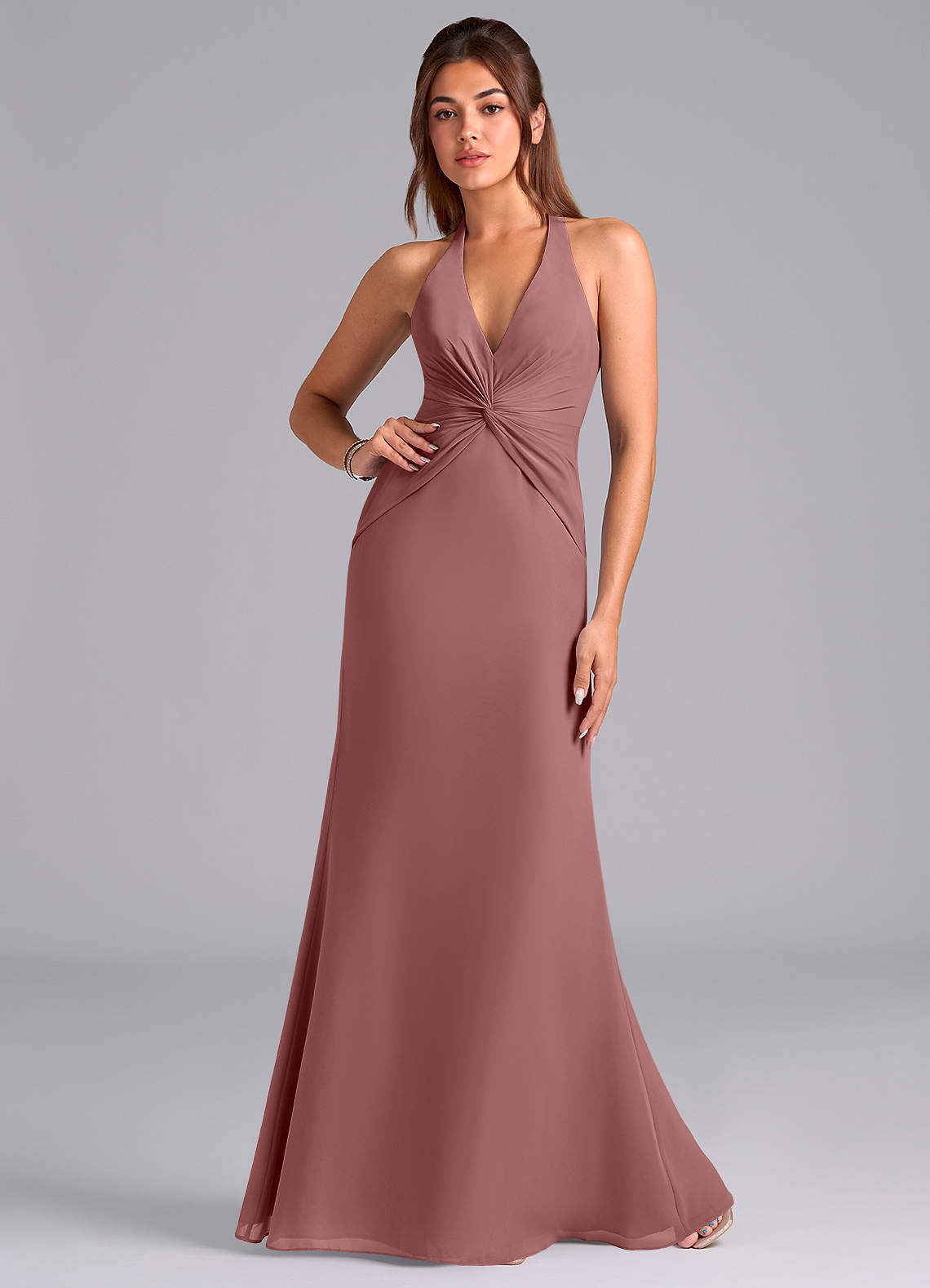 Azazie Valerie Bridesmaid Dresses Desert Rose Mermaid Pleated Chiffon Dress image1