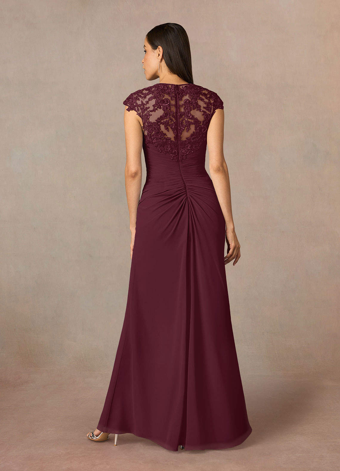 Azazie Birdie Mother of the Bride Dresses Cabernet A-Line Queen Anne Sequins Chiffon Dress image4