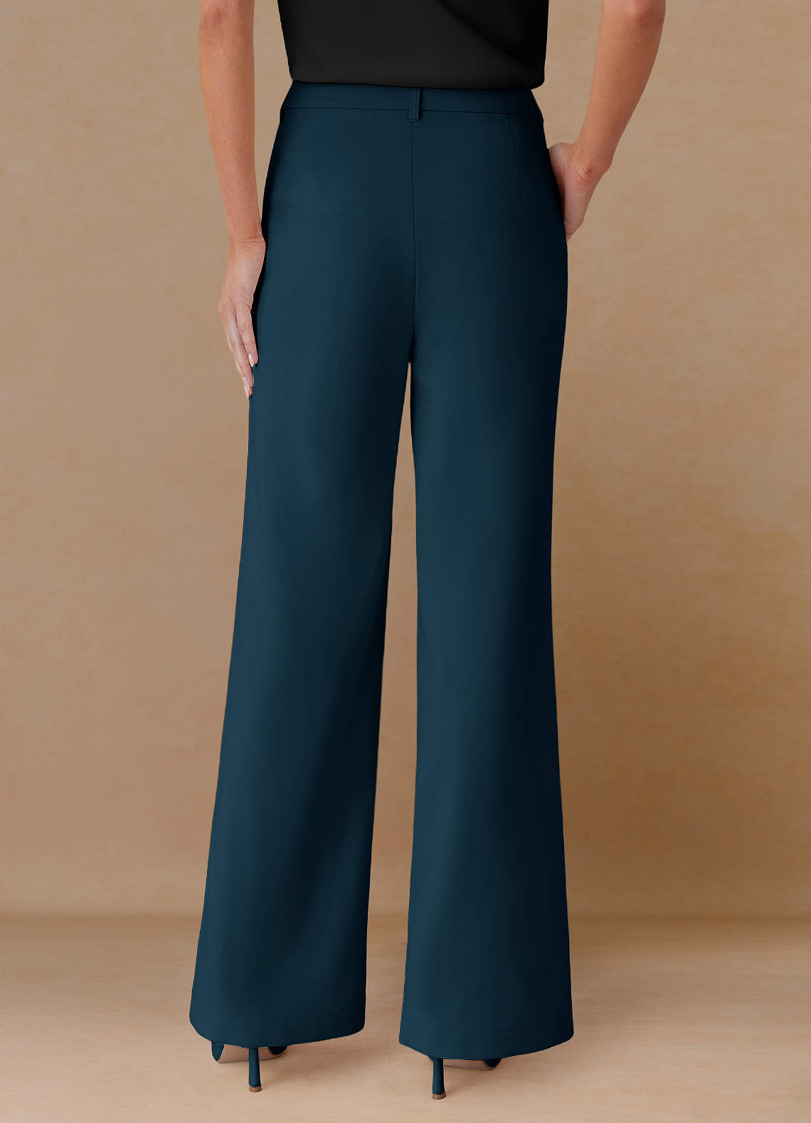 front Marina 다크 네이비 고급 직조 스트레이트 팬츠