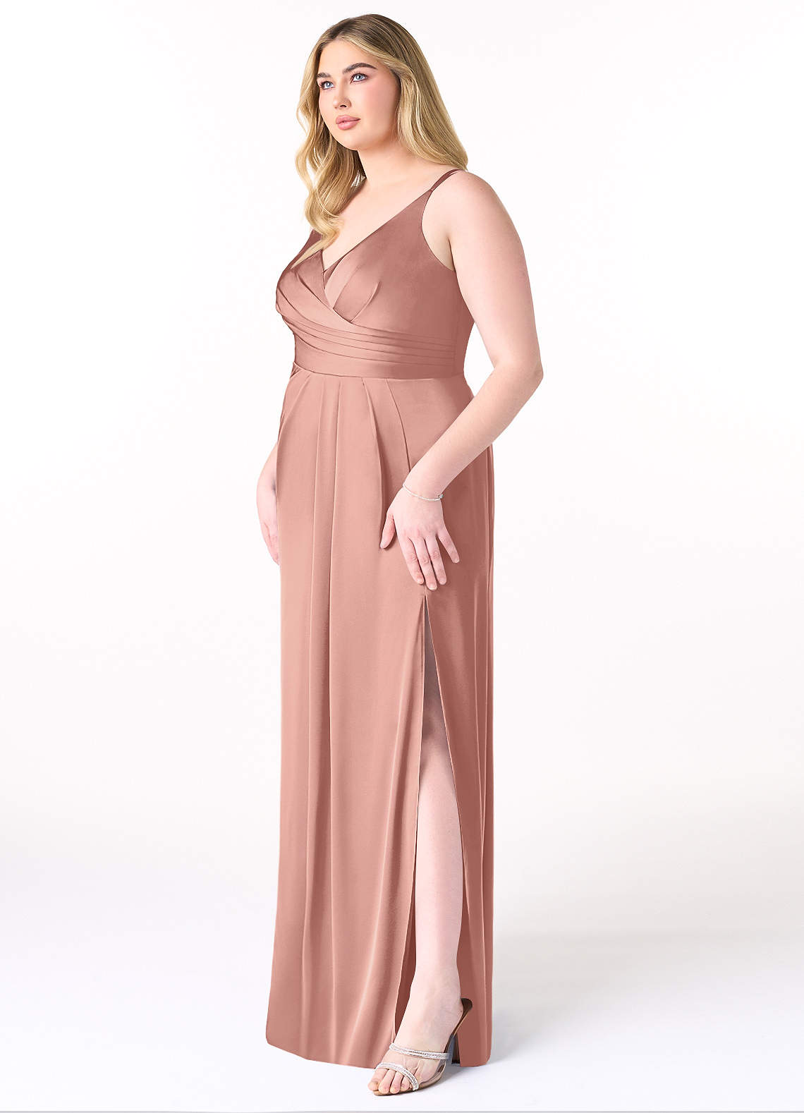 azazie ocean stretch satin dress Azazie Plus Size A-Line V-Neck Floor-Length Stretch Satin Bridesmaid Dresses